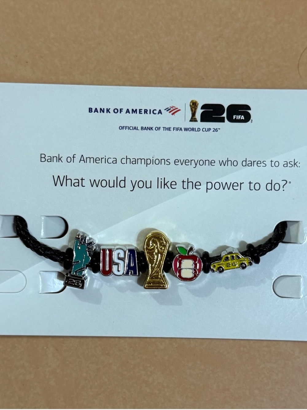 Bank of America USA World Cup Charm Bracelet - Black Cord -NYC EXCLUSIVE - Large